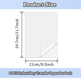 Sticky Water Soluble Embroidery Stabilizer, 8.3"X11.7" Water Soluble Stabilizer for Embroidery Medium Weight Embroidery Stabilizers Printable Paper Stabilizer for Hand & Machine Embroidery - 6PCS