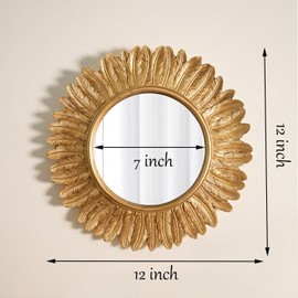 ZOROSY Vintage Wall Mirror 12 inch, Antique Gold Resin Sunfower Mirror,Decorative Hanging & Tabletop Mirror for Bedroom Living Room Bathroom