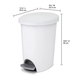 Sterilite 2.6 Gallon Ultra StepOn Wastebasket w/Lid, Small Plastic Trash Can for The Bathroom, Bedroom, or Dorm, Pedal and Liner, White, 1-Pack