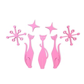 Atomic Space Cats Fridge Magnets Retro Midcentury Decor, 7 Piece Set, Kitties, Starbursts, and Diamonds, USA Made Kitchen Decor, Magnetic Decorations MCM Midmod Spaceage Office (Pink)