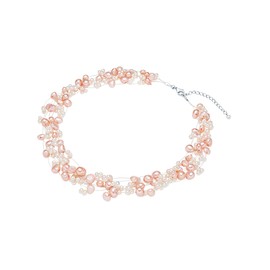 Valero Pearls Damen-Kette Hochwertige Süßwasser-Zuchtperlen in ca. 4-6 mm Barock rosa/weiß 43 cm + 5 cm Verlängerung - Perlenkette Halskette mit echten Perlen rosé weiss 60200102