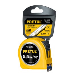 Pretul PRO-55MEB, Flexómetro amarillo 5.5 m cinta 25 mm, cubierta de laca que evita rayaduras