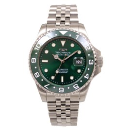 Technos T9C11MM Men's Wristwatch, Water Resistant, 10 ATM, Silver, green, Bracelet Type