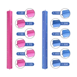 DIYCUT Aluminium Scale Ruler, Triangle Ruler, Metal Edge, Scale Ruler Small 1:20 1:25 1:50 1:75 1:100 1:125 1:100 1:200 1:250 1:300 1:400 1:500, Metal Ruler 15 cm for Technical