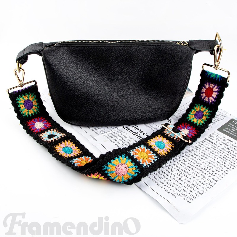 Framendino, Crochet Flower Purse Straps Replacement Crossbody for Handbags Black