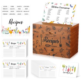Maxdot 219 Pcs Recipe Cards and Book Set Wooden Recipe Box Organizer Blank Cards and Dividers with Protectors Kitchen Gift for Cooking Lover Housewarming Bridal Showers, Weddings, Christmas Gifts
