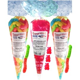 Gummy Worms (2) Neon Sour Worms (1) Red Wild Cherry Gummi Bears (NET WT 31 OZ) Gourmet Kruise Signature Gift Bags