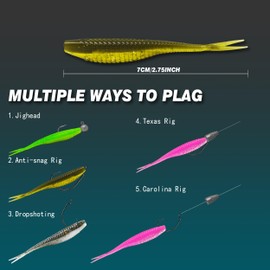Keencatch Paddle Tail SwimBaits Lure, Artificial Soft Plastic Bait with Jig Heads, Fishing baits for Bass Fishing 40PCS, 7cm/2.76'' Trout Lures Kit for Saltwater/Freshwater Lures