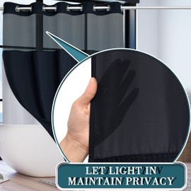 Conbo Mio No Hook Waffle Weave Shower Curtain with Snap in Liner Set, Hotel Luxury Black Shower Curtains for Bathroom with See Through Top Window, Waterproof, Washable 71W x 74H