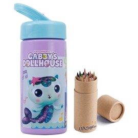 OM SUPPLIES Gabby's Reusable Sipper Water Bottle Drink Bottle with built-in handle for Easy Carry School Lunch Kids Childrens 410ml (Gabby's)