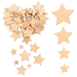 NUOBESTY 100 Pieces Unfinished Wooden Stars Craft Materials for Decoration to Mixed for Scrapbooking Children's Crafts Weddings and Birthday Parties