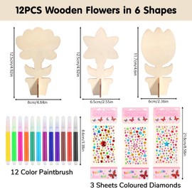 Svalor Flowers Wooden Craft Sets for Children, Craft Set Children's Birthday, Wooden Crafts Children, Flowers Made of Wood, for Children for Crafts, Design and as a Decoration Idea (12)