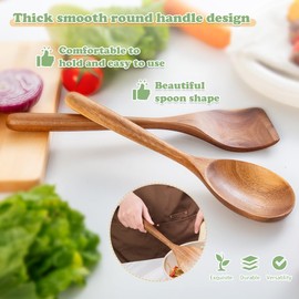 Wooden Cooking Spoon Utensils, 2pcs, Spoons Spatulas Set for Kitchen Cooking, Wood Scraper for Frying Scraping and Mixing, Nonstick Cookware Spatulas Spoon Gadget for Fried Flipping Turning Cooking