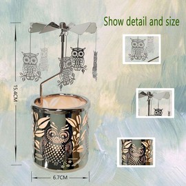 adkinzim Rotary Candle Holders Spinning Tealight Holders Carousel for Tabel Decoration for Children Friend (Silver owl)