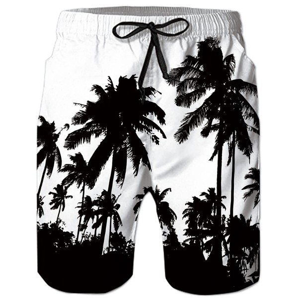 Cozople Men's Mesh Liner Swim Trunks Hawaiian Palm Tree Board