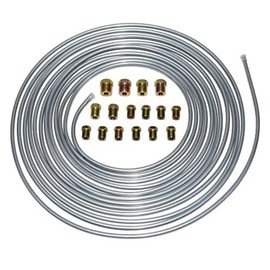 A-Team Performance - 3/16'' Double Walled Galvanized Steel Tube Roll Brake Line Kit - With 16 Piece Fittings For Hydraulic Braking Systems, Fuel, And Transmission System 25 Feet