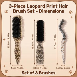 3-Piece Slick Back Hair Brush Set, Leopard Print Smoothing Brushes