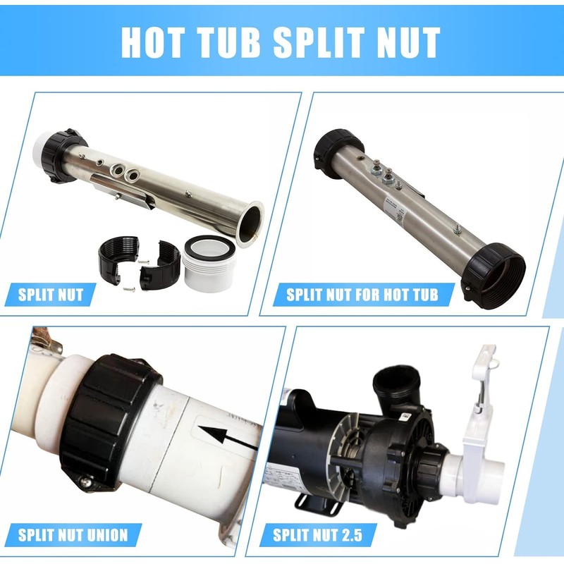 2" Spa Hot Tub Heater Split Nut Unions with Screws