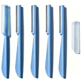 Beard Mustache Straight Edge Razors, Men's Beards Edgers Trimmer Shaping Tool, Eyebrow Shaper with Stainless Steel Blade for Women&Men Grooming/Styling (Blue, 5 Pcs)