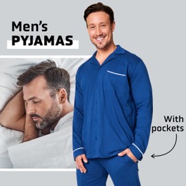CityComfort Men's Long Pyjamas with Button Placket Lounge Set M - 3XL - Gifts for Men, darkblue