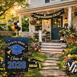 Louise Maelys Graduation Garden Flag 12x18 Inch Double Sided Burlap, Small Congrats Grad Class of 2026 Yard Banner Flag Black and Gold Graduation Outdoor Outside Porch Lawn Decor
