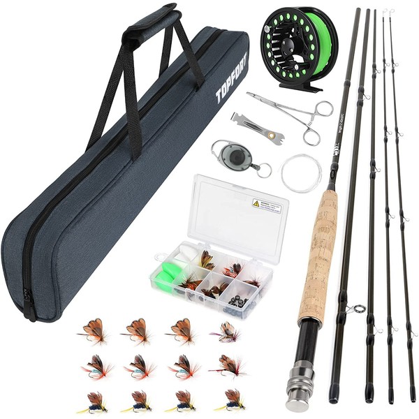 TOPFORT Fly Fishing Rod and Reel Combo Starter Kit, 4