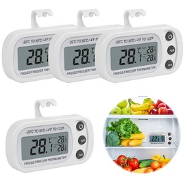 Fridge Thermometer Digital, Afenau 4Pcs Fridge Freezer Thermometer with Hook, LCD Display, Min/Max °C/°F Function, Refrigerator Thermome-ter for Kitchen, Home