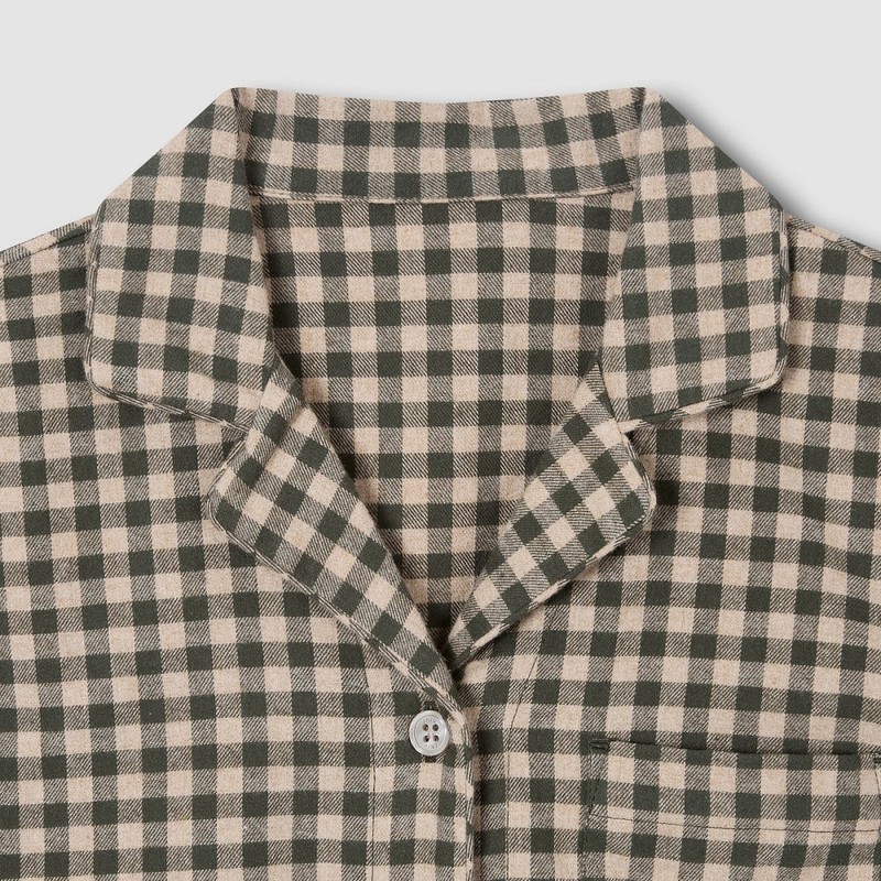 JAJU [JAJU/자주] 여 플란넬 파자마 세트_다크 그린 [JAJU] Women's Flannel