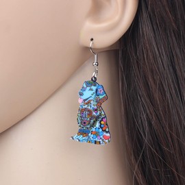 DUOWEI Pendientes de acrílico con diseño floral para perros con dibujos animados, para mujeres, niñas, amantes de los animales, regalos de moda azul