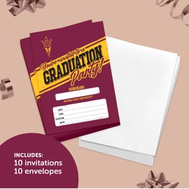 Desert Cactus Arizona State University Graduation Party Invitations ASU Sun Devils 5x7 Grad Invites Cards Celebration 10 Count With Envelopes