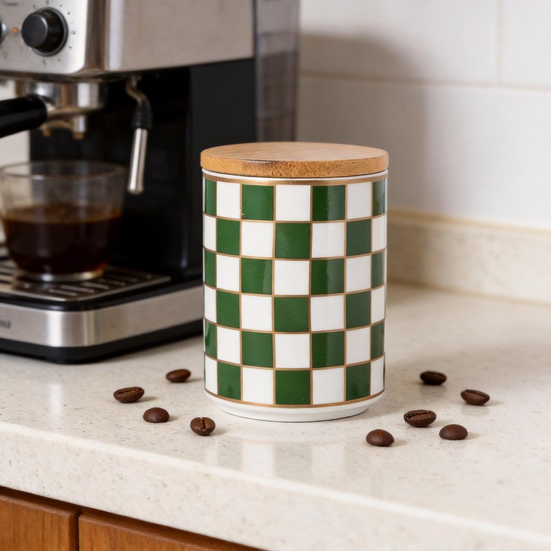 XYQXYQ Kitchen Countertop Ceramic Checkered Canisters,Black And White Food Storage