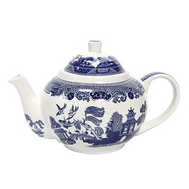 UNIQUE HOME LIVING Blue Willow Ceramic Teapot 1 Litre Georgian Vintage Oriental Design Tableware