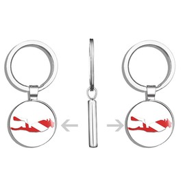 HJ Media Right Facing Diver Shaped Scuba Flag (Diving) Metal Round Metal Key Chain Keychain Ring