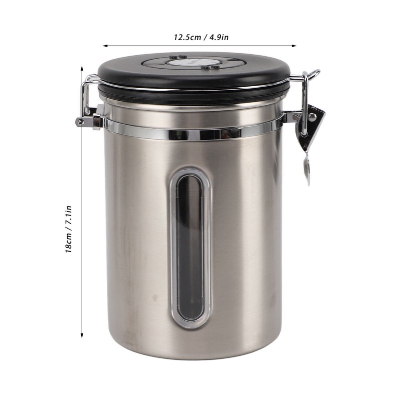 Coffee Canister 1800ml 304 Stainless Steel Window Design One Way
