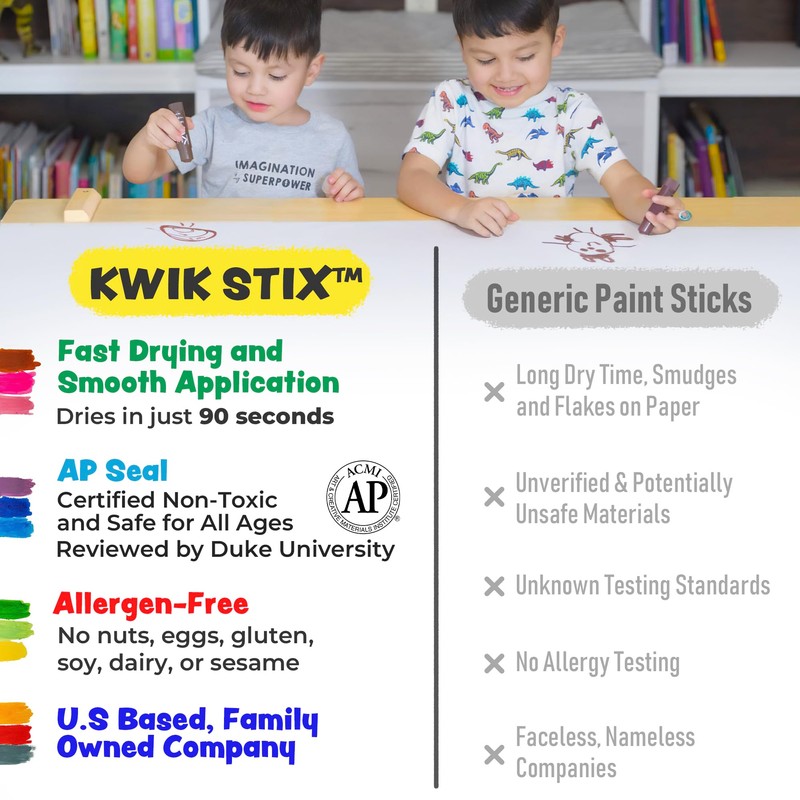 Kwik Stix Solid Tempera Paint Sticks, 12 Colors, Washable Paint