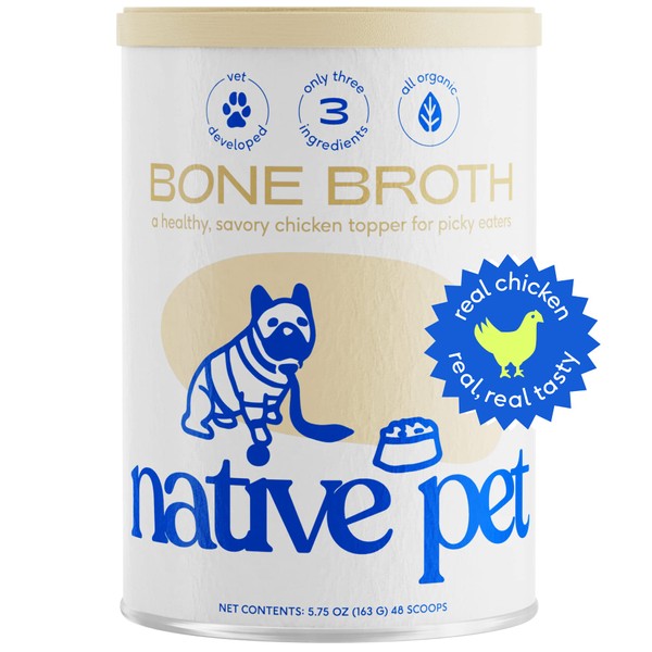 Native Pet Bone Broth for Dogs and Cats – Dog Bone Broth Powder for Dog Food Topper for Picky Eaters – Cat and Dog Broth - Dog Gravy Topper for Dry Food – Chicken Broth for Dogs and Cats – 5.75 oz