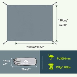 Forceatt Hiking Tent Tarpaulin, 3 People Camping Tent Tarpaulin, 210D Oxford Fabric Outdoor Tarpaulin, Waterproof and Tear Resistant, Suitable for Camping, Picnic, Travel