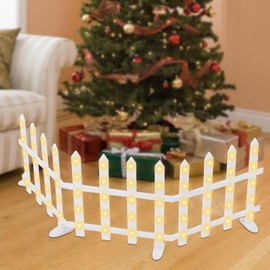 8 Pack 160LED Lighted Garden Fence, Christmas Decorations Lights for Outdoor, IP44 Waterproof, 2 Lighting Modes, White Plastic Fence Decorative Fence Lights for Garden (Warm White)