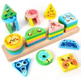 Miiepls Montessori Toy from 1 2 3 Years Boys Girls Wooden Sorting and Stacking Toy for Toddlers, Educational Sensory Toy, Colour Recognition, Shape Sorter