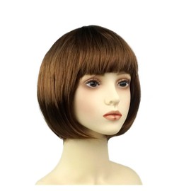 Yuannee Short Brown Wigs,11 Inch Brown Bob Wig with Bangs Fashion Short Straight Flat Bang Wigs for Girls Straight Bangs Wig for Women for Daily Use