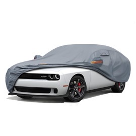 MORNYRAY Car Cover Compatible with Dodge Challenger Waterproof All Weather for Automobiles, Outdoor Full Cover Rain Sun UV Protection with Zipper Cotton. (Grey, Custom Fit Dodge Challenger)