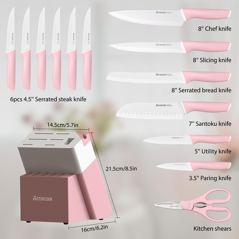 Astercook 15pcs high carbon stainless steel kitchen knife steak knife