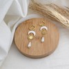 Pearl and Gold Sun Moon Drop Earrings, Shell Crescent Dangle