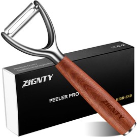 ZIGNTY Premium Vegetable Peeler Stainless Steel，Ultra Sharp Potato Peelers for Kitchen, Swivel Blade Veggie Fruit Peeler, Carrot Cucumber Peeler with Ergonomic Wood Handle Y Peeler（5 Years Warranty）