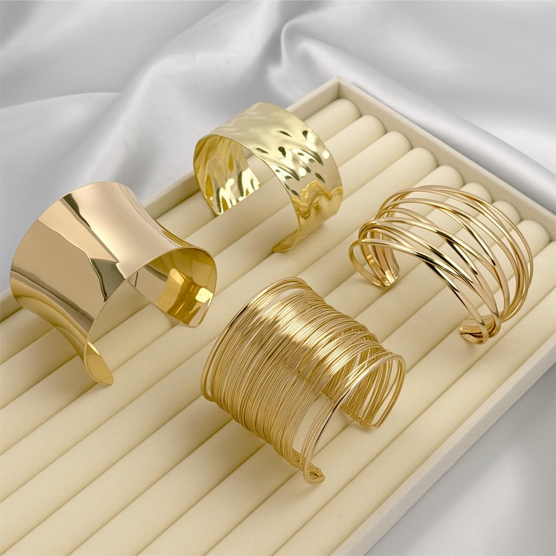Zobnexts Gold Chunky Cuff Bracelets for Women Irregular Minimalist Statement