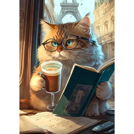 DAERLE Diamond Painting Katze trinkt Tee, Diamant Painting Bilder Katze, Diamond Painting Kinder Erwachsene DIY Diamant Vollbild, Malen Nach Zahlen 5D Diamant Painting für Wand Dekor 30x40cm