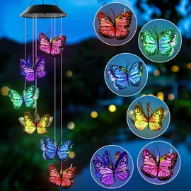 AVEKI - Carillón de viento solar de mariposa, impermeable, LED que cambia de color, luces solares para el hogar, jardín, decoración de Navidad, regalos
