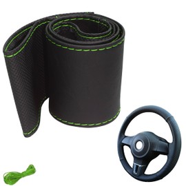 Generisch Steering Wheel Cover 4-Piece Car Steering Wheel Cover for Lacing Sewing Sport Polka Dot M5N Black Green Stitching Universal Size 37-39 cm