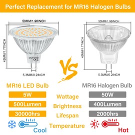 MR16 LED Bulbs 50W Halogen Equivalent Landscape Light Bulbs, 2700K Warm White, 5W GU5.3 Bi-Pin MR16 12V Flood Bulb with 120° Beam Angle for Track, Recessed, Accent, Landscape Lighting, 6 Pack