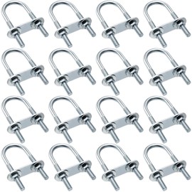 Therwen 16 Sets Round U Bolts Zinc Plated Steel M6 Round Bend U Clamp with Nut Plate Washer (M6 x 25 mm x 70 mm)